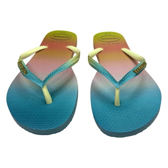 Havaianas Slim Gradient Sunset Flip Flops Lime Green - Size 9/10 (41/42) - Picture 2 of 7